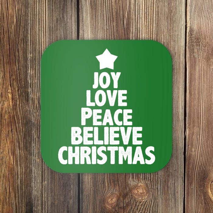 Christmas Tree Joy Love Peace Believe Coaster