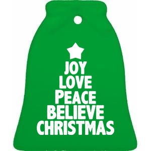 Christmas Tree Joy Love Peace Believe Ceramic Bell Ornament