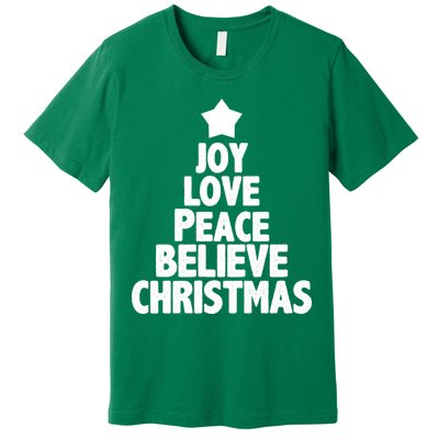 Christmas Tree Joy Love Peace Believe Premium T-Shirt