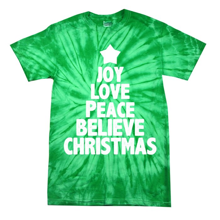 Christmas Tree Joy Love Peace Believe Tie-Dye T-Shirt