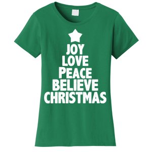 Christmas Tree Joy Love Peace Believe Women's T-Shirt