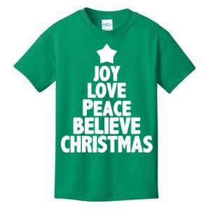 Christmas Tree Joy Love Peace Believe Kids T-Shirt