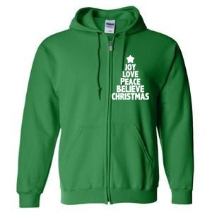 Christmas Tree Joy Love Peace Believe Full Zip Hoodie