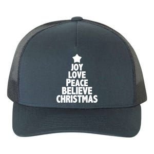 Christmas Tree Joy Love Peace Believe Yupoong Adult 5-Panel Trucker Hat