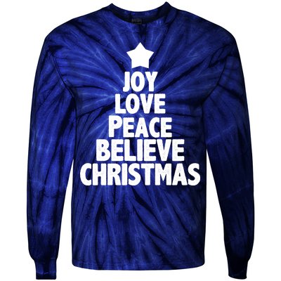 Christmas Tree Joy Love Peace Believe Tie-Dye Long Sleeve Shirt