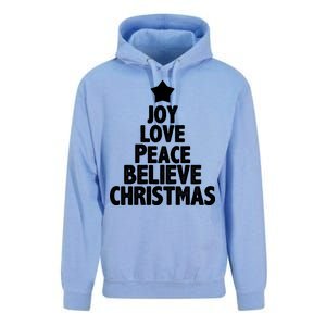 Christmas Tree Joy Love Peace Believe Unisex Surf Hoodie