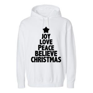 Christmas Tree Joy Love Peace Believe Garment-Dyed Fleece Hoodie