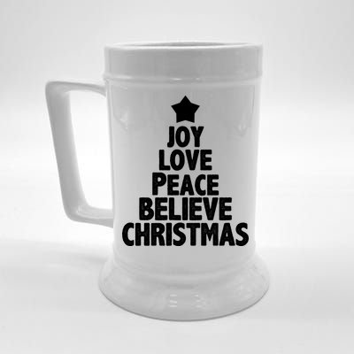 Christmas Tree Joy Love Peace Believe Beer Stein