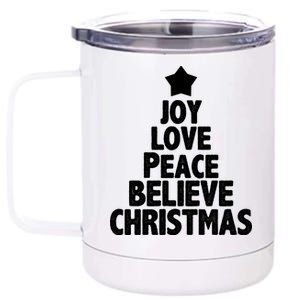 Christmas Tree Joy Love Peace Believe 12 oz Stainless Steel Tumbler Cup