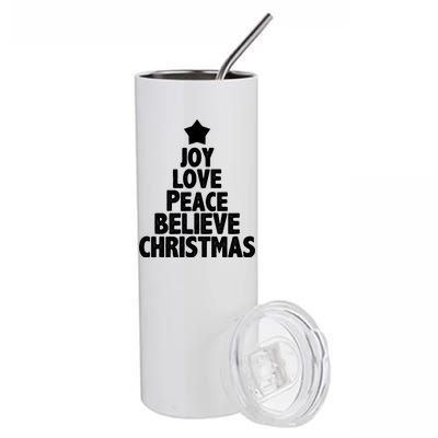 Christmas Tree Joy Love Peace Believe Stainless Steel Tumbler