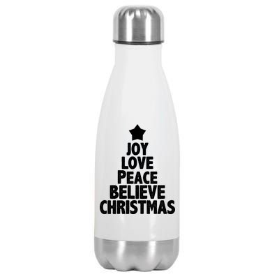 Christmas Tree Joy Love Peace Believe Stainless Steel Insulated Water Bottle