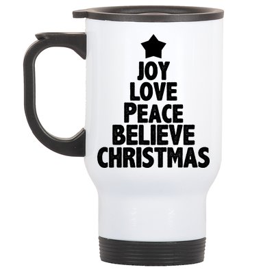 Christmas Tree Joy Love Peace Believe Stainless Steel Travel Mug