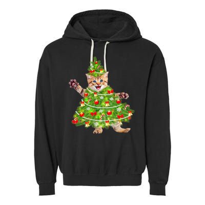 Christmas Tree Kitten Garment-Dyed Fleece Hoodie