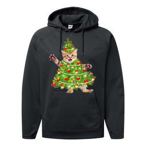 Christmas Tree Kitten Performance Fleece Hoodie