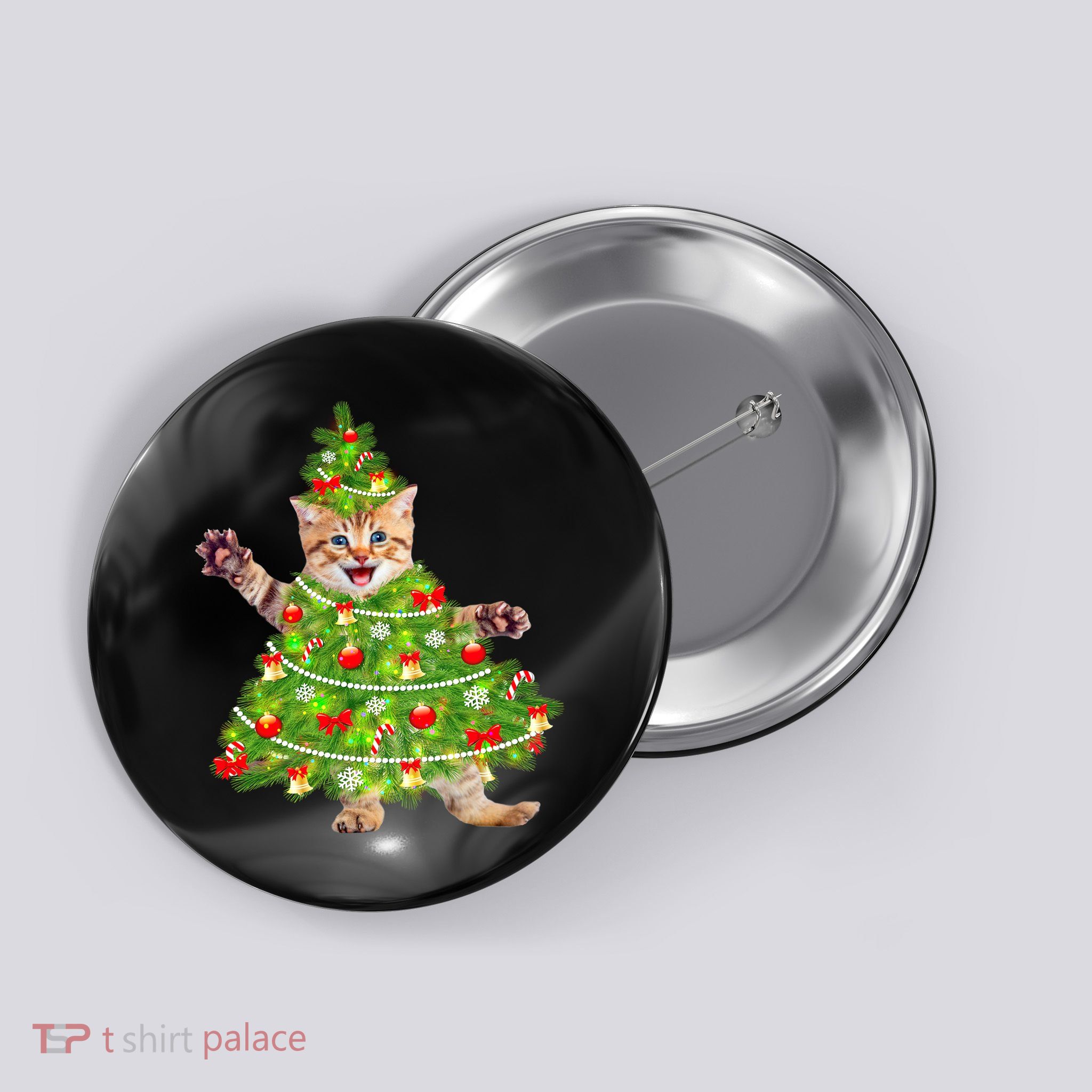 Christmas Tree Kitten Button