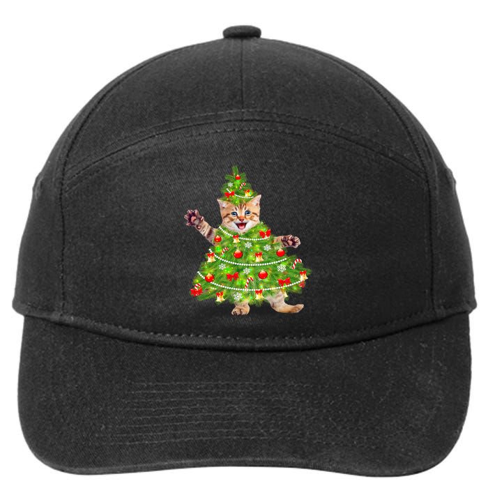 Christmas Tree Kitten 7-Panel Snapback Hat