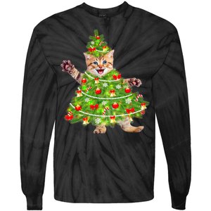 Christmas Tree Kitten Tie-Dye Long Sleeve Shirt