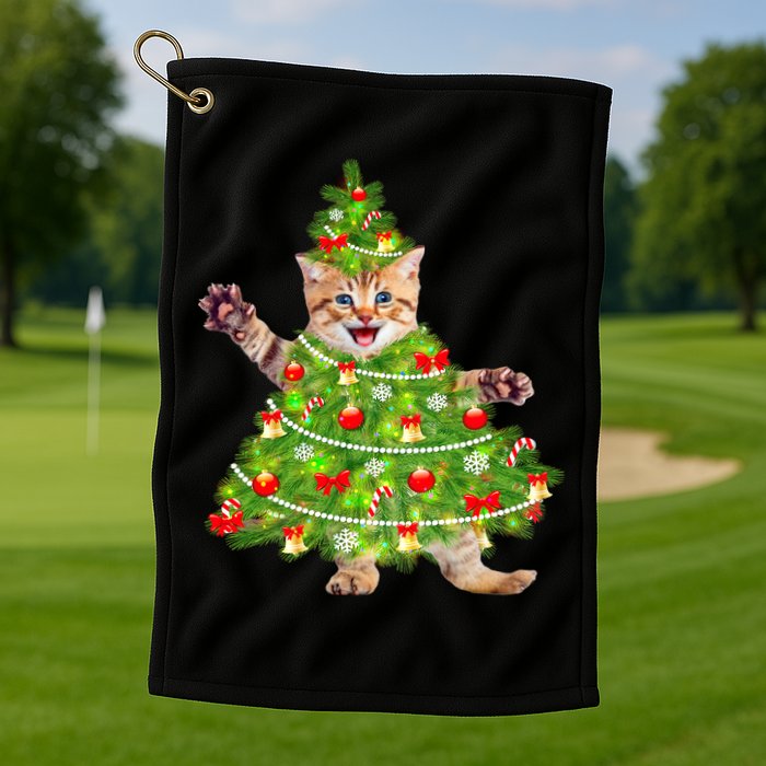 Christmas Tree Kitten Golf Towel