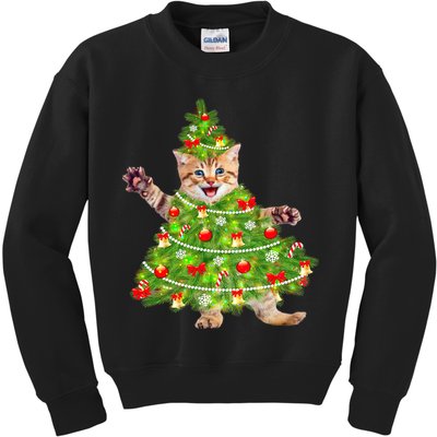 Christmas Tree Kitten Kids Sweatshirt