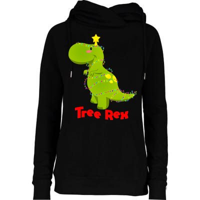 Christmas Tree Rex Womens Funnel Neck Pullover Hood