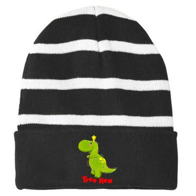 Christmas Tree Rex Striped Beanie with Solid Band