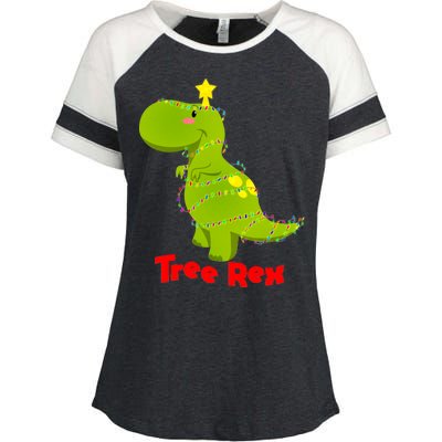 Christmas Tree Rex Enza Ladies Jersey Colorblock Tee