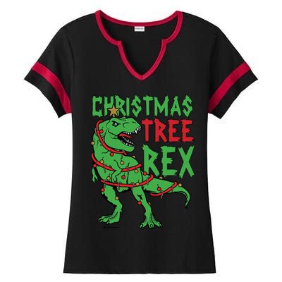 Christmas Tree Rex T-Rex Ladies Halftime Notch Neck Tee