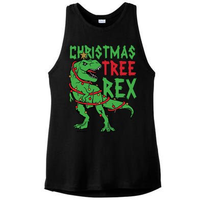 Christmas Tree Rex T-Rex Ladies PosiCharge Tri-Blend Wicking Tank