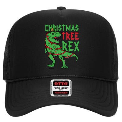 Christmas Tree Rex T-Rex High Crown Mesh Back Trucker Hat