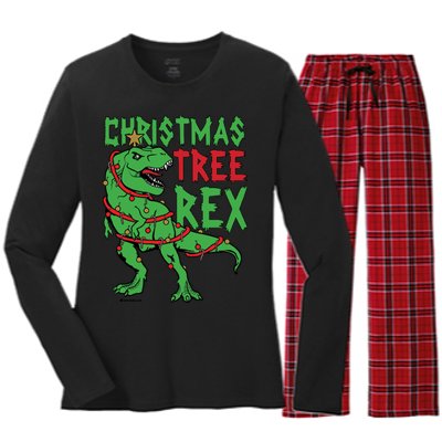 Christmas Tree Rex T-Rex Women's Long Sleeve Flannel Pajama Set 