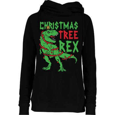 Christmas Tree Rex T-Rex Womens Funnel Neck Pullover Hood