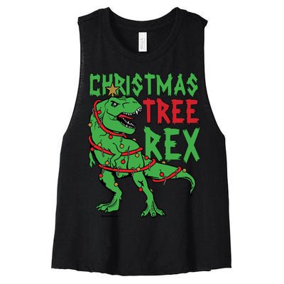 Christmas Tree Rex T-Rex Women's Racerback Cropped Tank