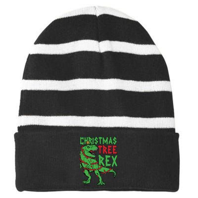 Christmas Tree Rex T-Rex Striped Beanie with Solid Band