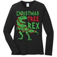 Christmas Tree Rex T-Rex Ladies Long Sleeve Shirt