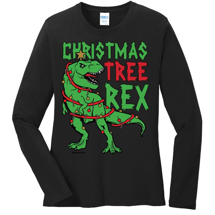 Christmas Tree Rex T-Rex Ladies Long Sleeve Shirt