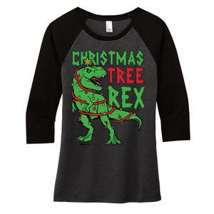 Christmas Tree Rex T-Rex Women's Tri-Blend 3/4-Sleeve Raglan Shirt