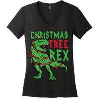 Christmas Tree Rex T-Rex Women's V-Neck T-Shirt