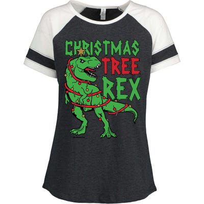 Christmas Tree Rex T-Rex Enza Ladies Jersey Colorblock Tee