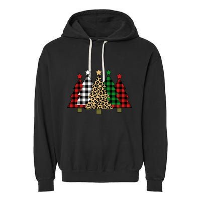 Christmas Trees Buffalo Plaid & Leopard Design Garment-Dyed Fleece Hoodie