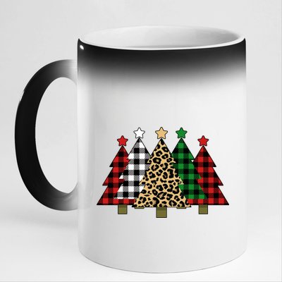 Christmas Trees Buffalo Plaid & Leopard Design 11oz Black Color Changing Mug