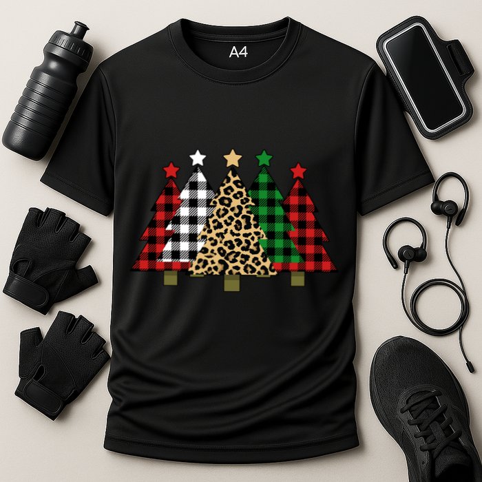 Christmas Trees Buffalo Plaid & Leopard Design Cooling Performance Crew T-Shirt