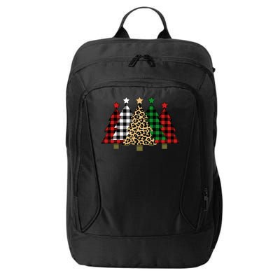 Christmas Trees Buffalo Plaid & Leopard Design City Backpack