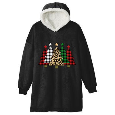 Christmas Trees Buffalo Plaid & Leopard Design Hooded Wearable Blanket