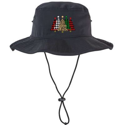 Christmas Trees Buffalo Plaid & Leopard Design Bucket Hat