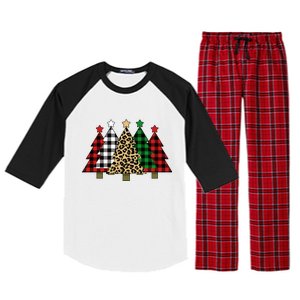 Christmas Trees Buffalo Plaid & Leopard Design Raglan Sleeve Pajama Set