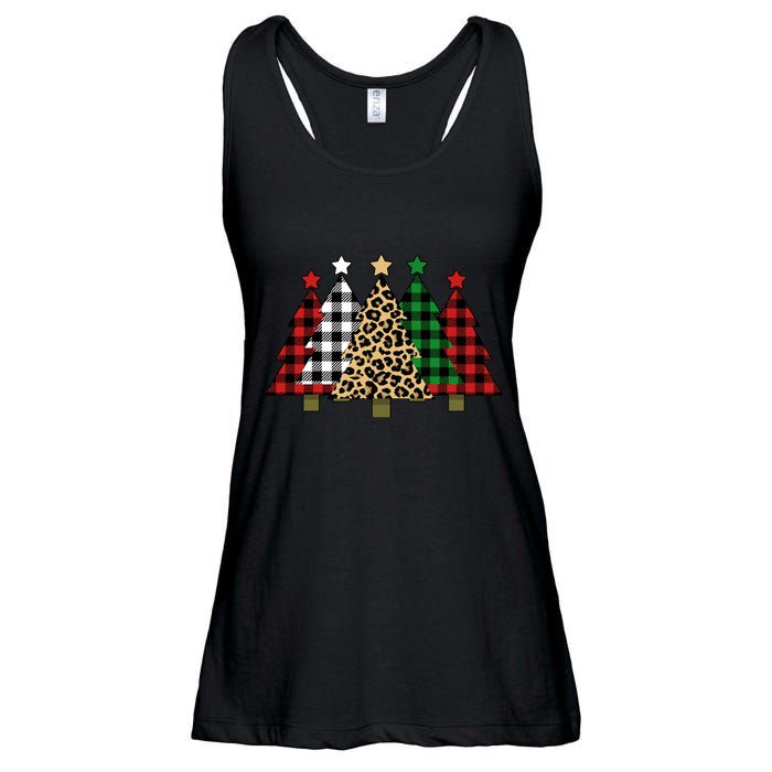 Christmas Trees Buffalo Plaid & Leopard Design Ladies Essential Flowy Tank