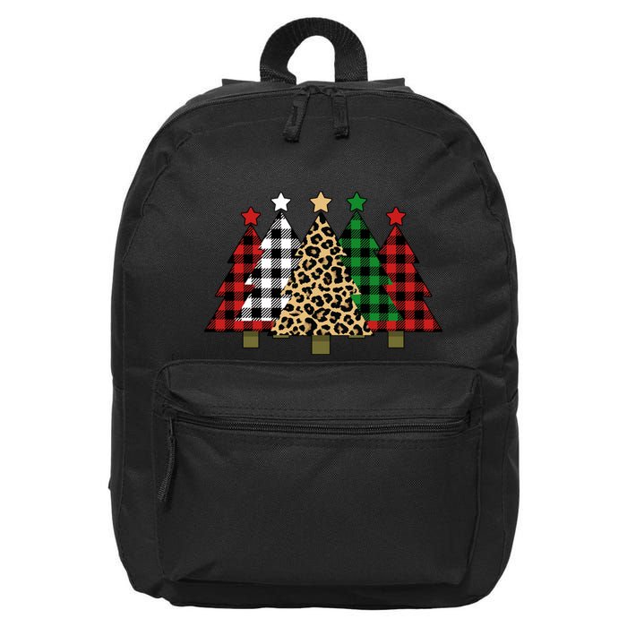 Christmas Trees Buffalo Plaid & Leopard Design 16 in Basic Backpack