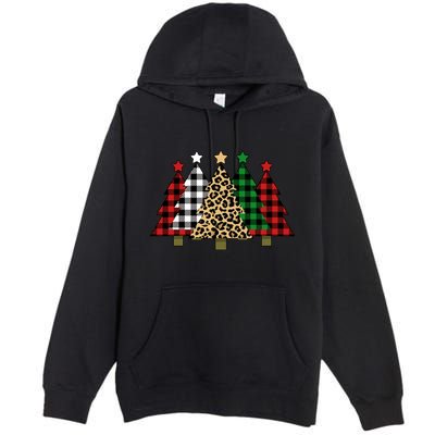 Christmas Trees Buffalo Plaid & Leopard Design Premium Pullover Hoodie