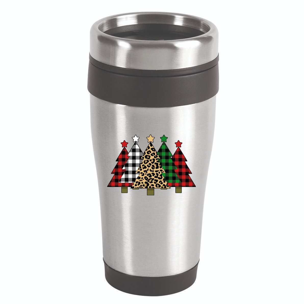 Christmas Trees Buffalo Plaid & Leopard Design 16oz Travel Tumbler