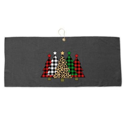 Christmas Trees Buffalo Plaid & Leopard Design Large Microfiber Waffle Golf Towel